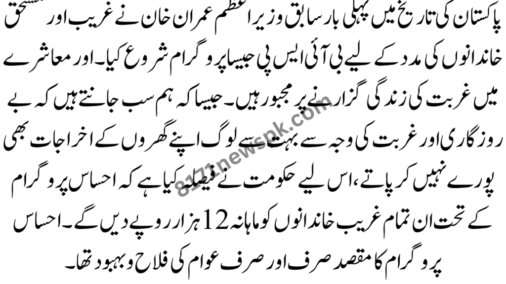 پاکستان کی تاریخ میں پہلی بار سابق وزیراعظم عمران خان نے غریب اور مستحق خاندانوں کی مدد کے لیے بی آئی ایس پی جیسا پروگرام شروع کیا۔